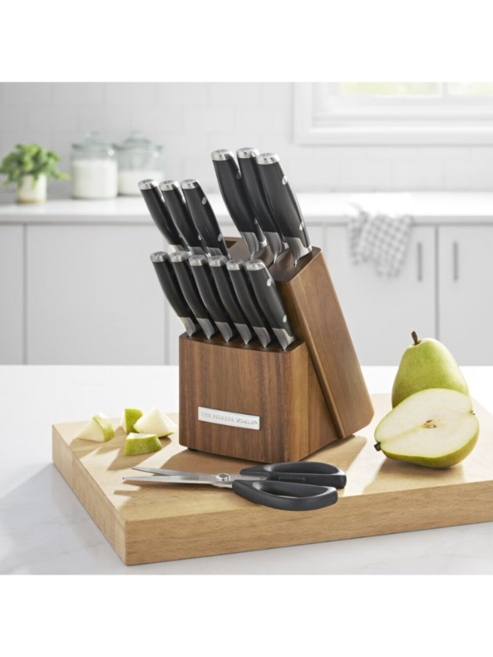 The Woman Pioneer Black 14-Piece Acacia Wood Stainless Steel Knife Block Set